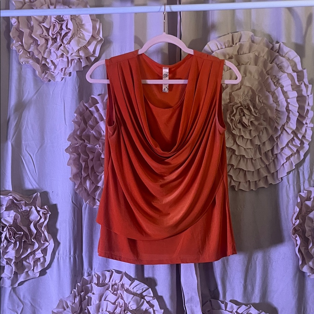 Chic Drape Neck Sleeveless Blouse in Vibrant Orange